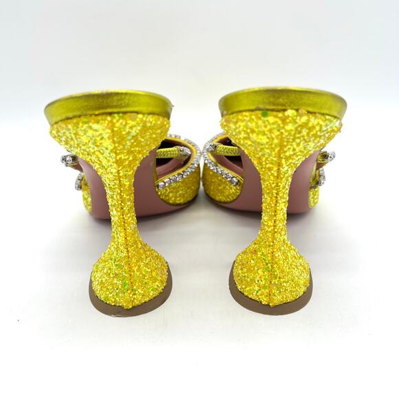 AMINA MUADDI Glitter Gilda Heeled Mule Women 8 Yellow Rhinstone Strap Pointy Toe - Picture 4 of 16